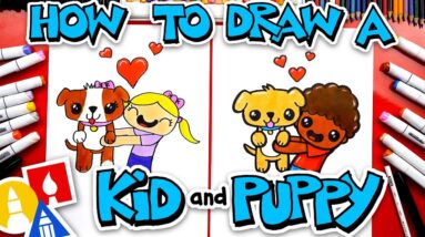 How To Draw A Kid Hugging A Puppy