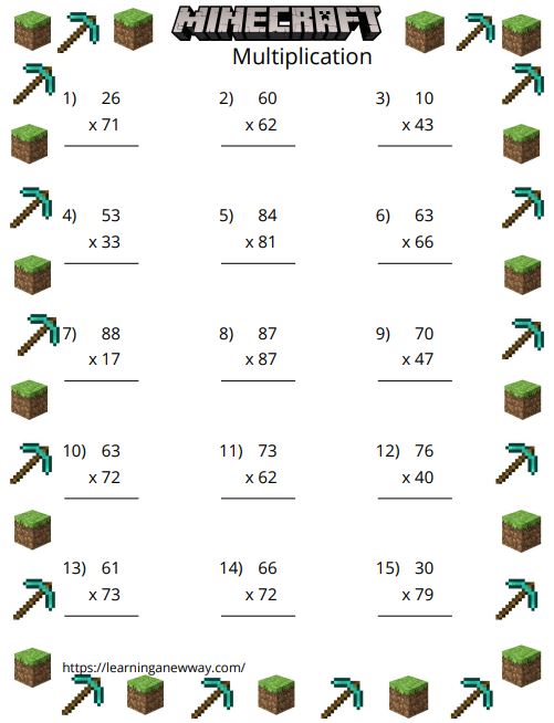 Minecraft Math Multiplication Free Printable. 