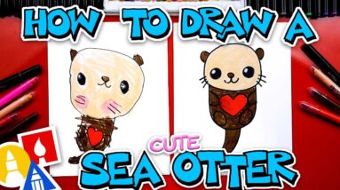 How To Draw A Cute Sea Otter Holding A Heart