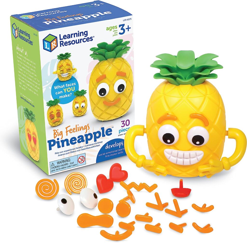 Learning Resources LER6373 Big Feelings Pineapple, Social Emotional Toy, Creative Play, Body Awareness, Two Sided, 26 Face Pieces, Easy Storage, Yellow, 5 x 7.5 x 3.5 inches