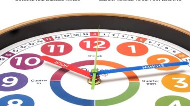 oysterpop kids wall clock learning clock silent analogue telling time teaching clock kids learn to tell time easily 7