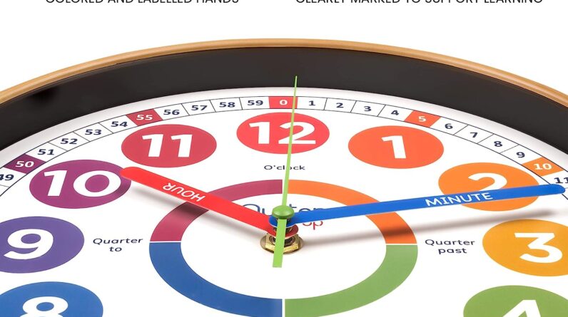 oysterpop kids wall clock learning clock silent analogue telling time teaching clock kids learn to tell time easily 7